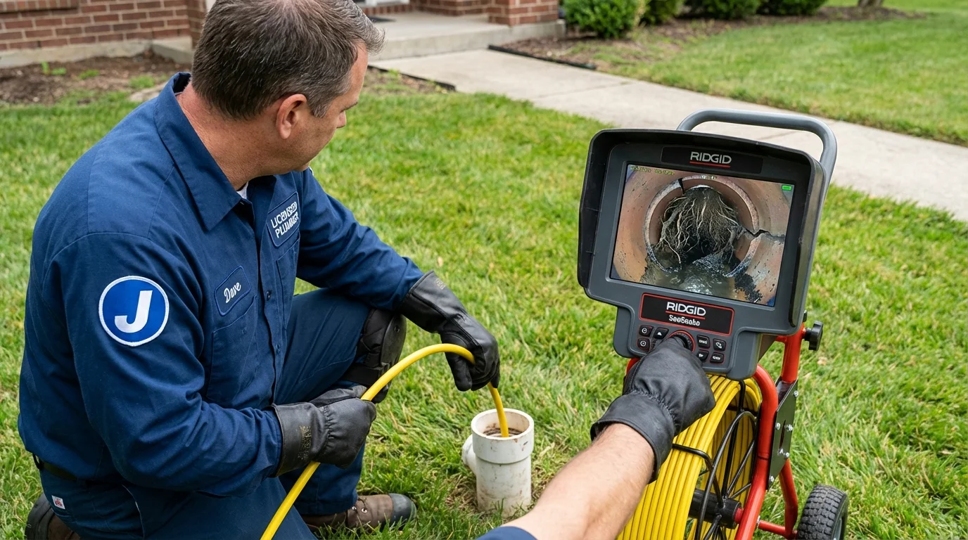 Sewer camera inspection being performed by Johns Plumbing LLC in Roxana