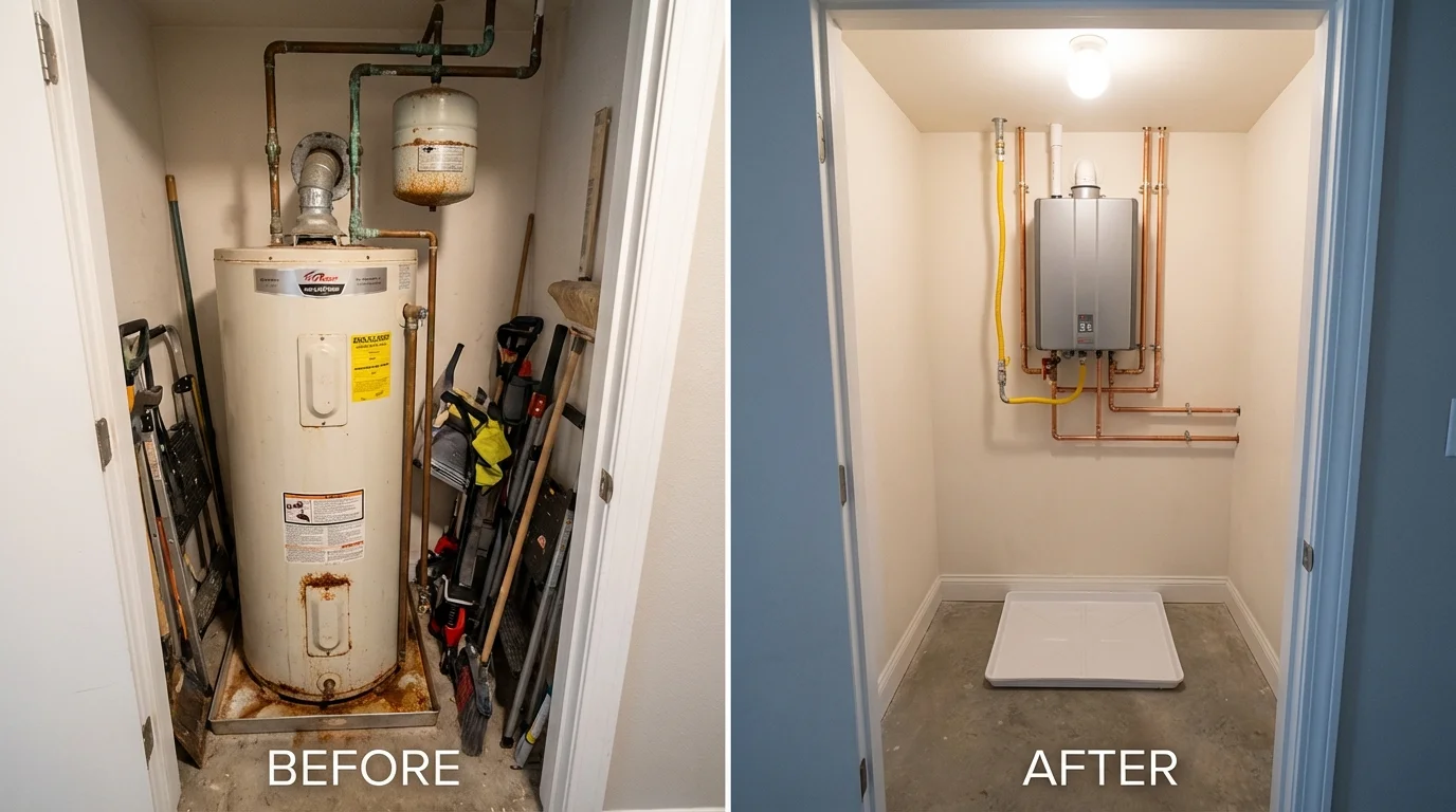 Tank water heater versus wall-mounted tankless unit comparison for Roxana, IL homeowners